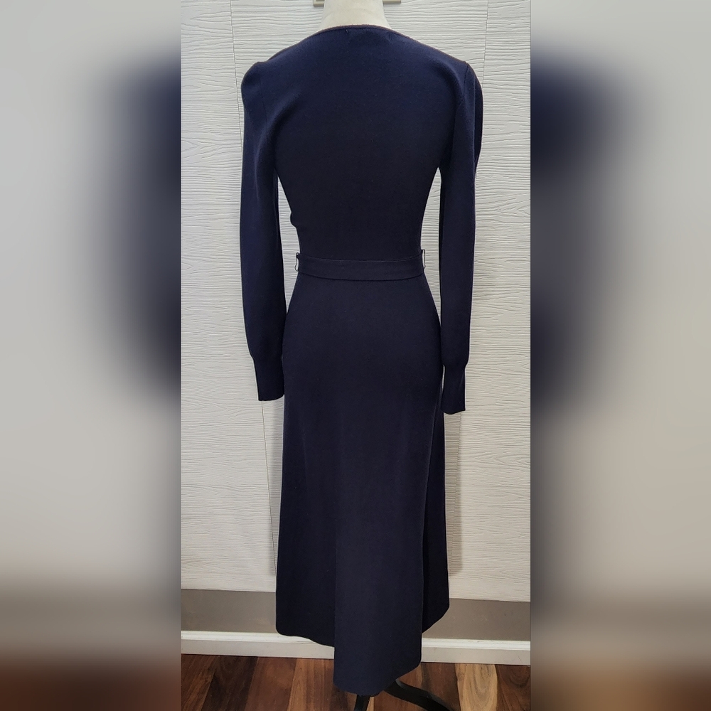 Boden Sweetheart Midnight Navy Blue Long Sleeve Midi Sweater Dress belted Sz 6R - Picture 5 of 10